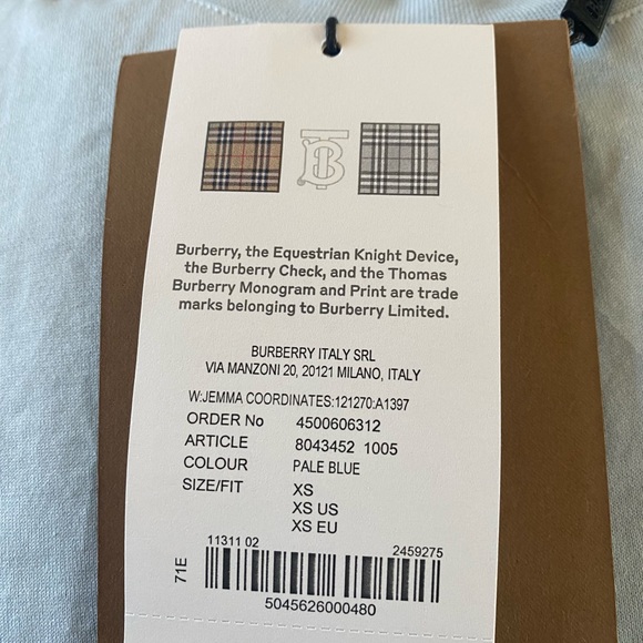 Burberry Jemma coordinates tee Shirt Size XS Pale Blue - Picture 4 of 7